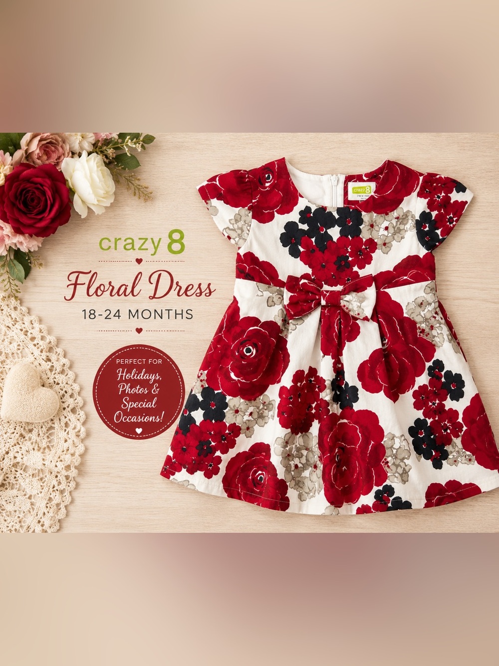 Crazy 8 Red Floral Holiday Dress | Size 18-24 Months